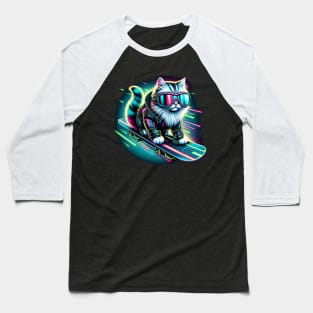 Snowboard Cyberpunk Cat Baseball T-Shirt